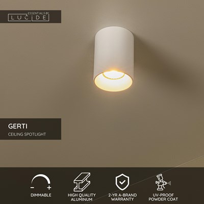 Lucide GERTI - Ceiling spotlight - Ø 8 cm - 1xGU10 - Interchangeable rings included - White | Essential